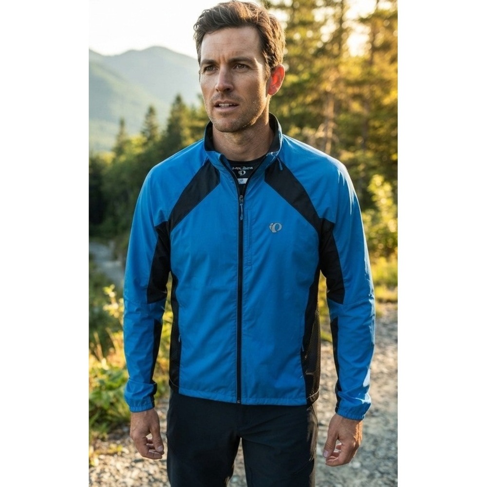 Pearl Izumi Cycling Full Zip Jacket Reflective Men's L Blue Thermal Riding 4556